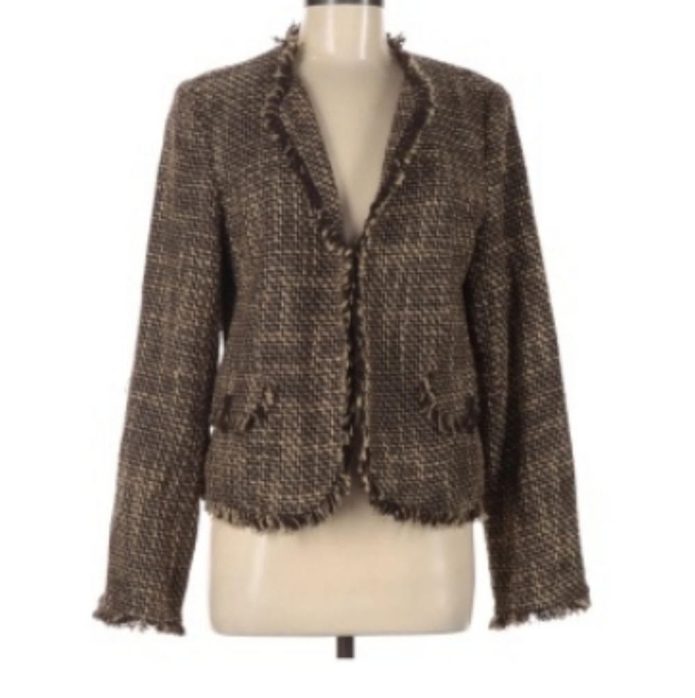 British khaki  tweed wool blend blazer jacket